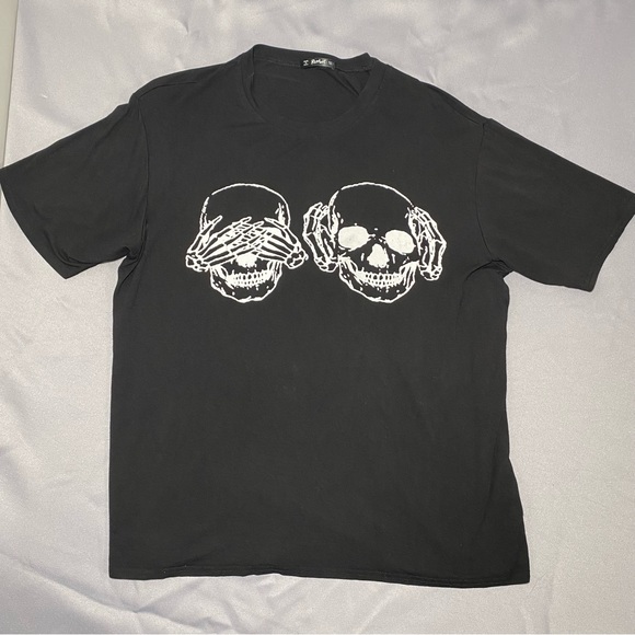 ROMWE Men’s L Short Sleeve Skulls Graphics T Shirt Black - Picture 1 of 6